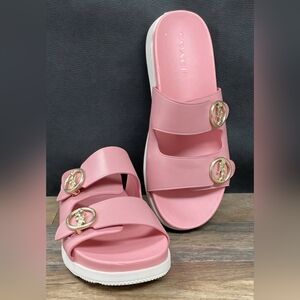 COACH Womens Bubblegum Pink Gable G5136 Leather 2 Strap Slide Sandals Size 10 B